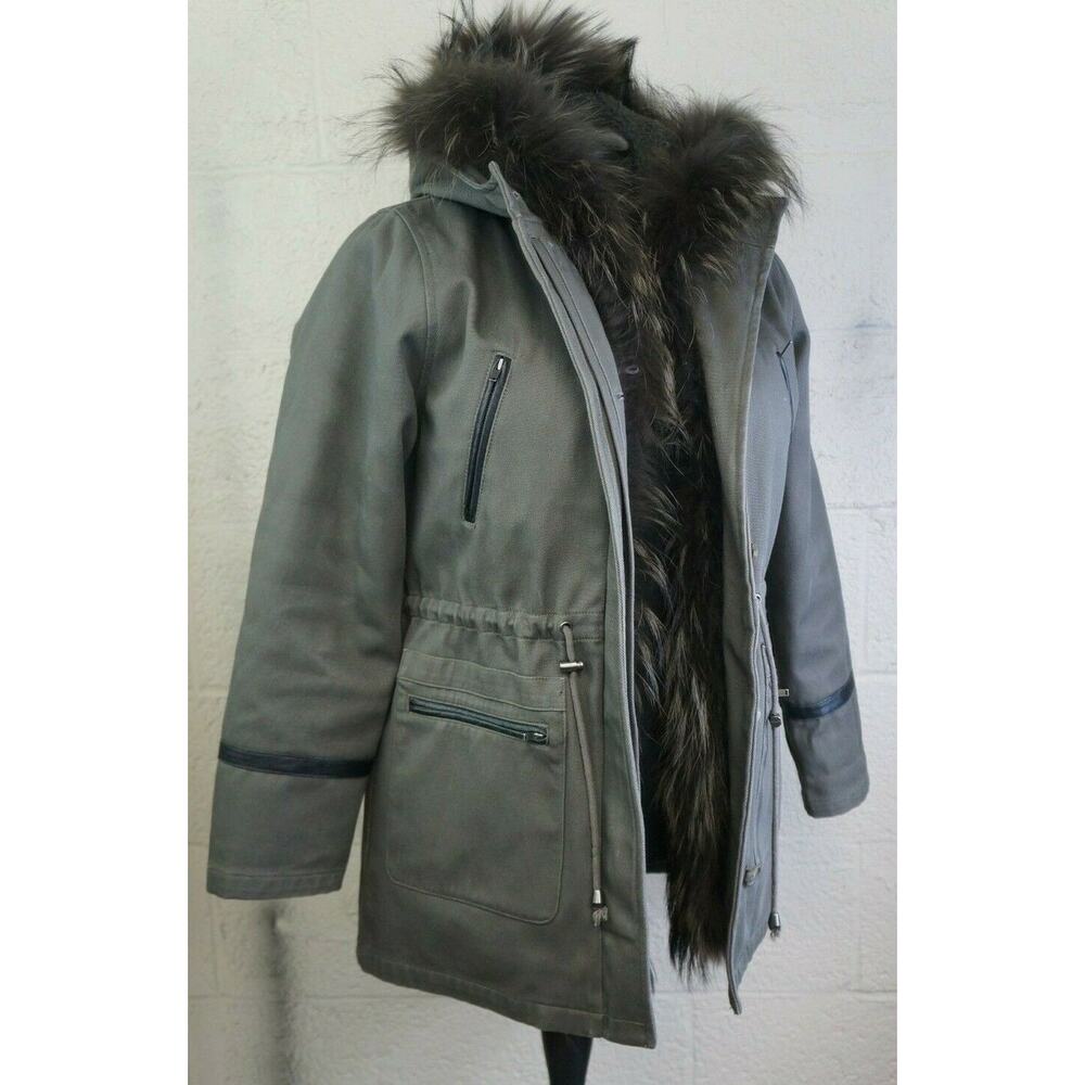 Happy Goat Lucky Gray parka Size Small removable fur trim & removable lining